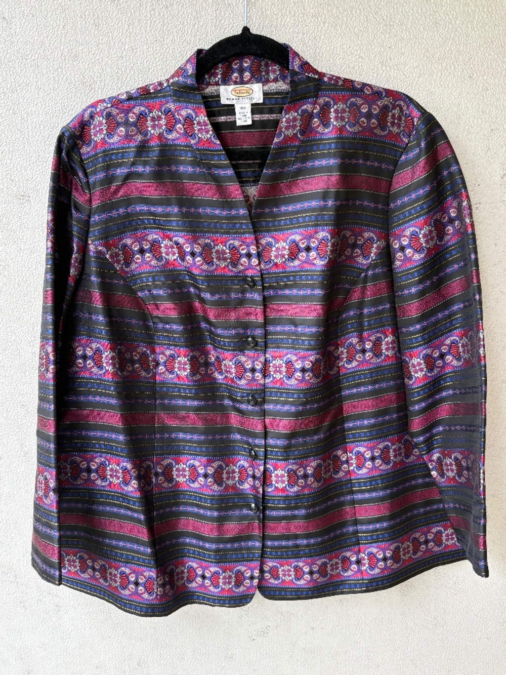 Talbots Woman Petites 16W 98% Silk Paisley Jacquard Jacket Jewel Buttons